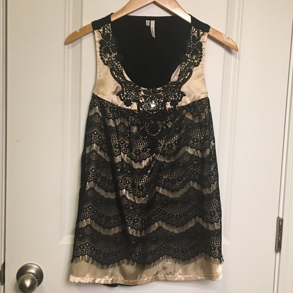 Studio Y Sleeveless RacerbackTop w/Lace Overlay